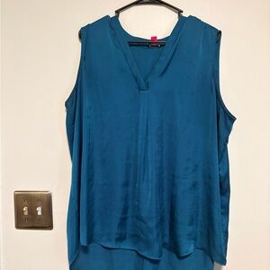 Vince Camuto Teal V-Neck Satin Shell